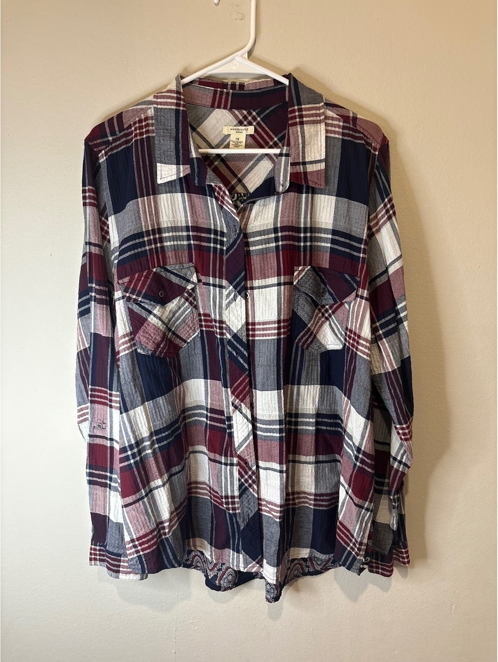 Westbound Brand Women's Long Sleeve Plaid Button-Up Shirt with Patterned Back